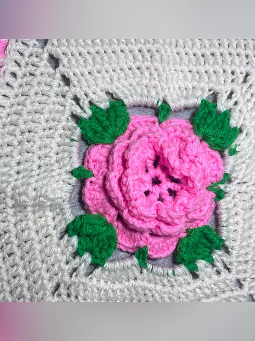 Vintage Handmade Crochet 3D Rose Afghan Blanket – Pink Floral Granny Square